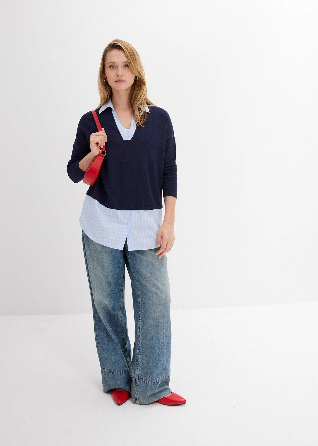 Pull en fine maille empiècement chemisier - 2