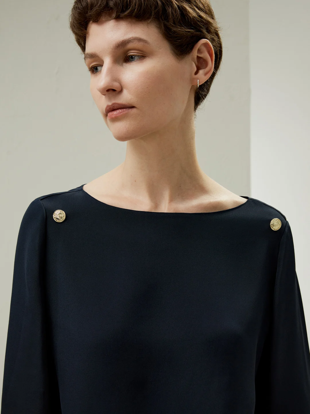 LILYSILK Top Soie Femme Bleu Manches Trois Quarts Et Col Bateau 100% Soie Naturelle Sans Produits Chimiques Nocifs 48