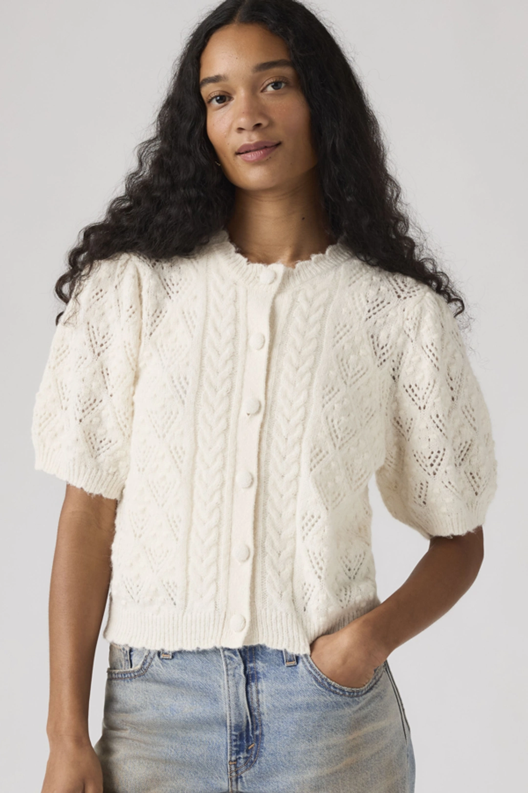 Levi's Cardigan Manche Courte Maille Pointelle Pauline - Femme - Jaune / French Vanilla - 2XS