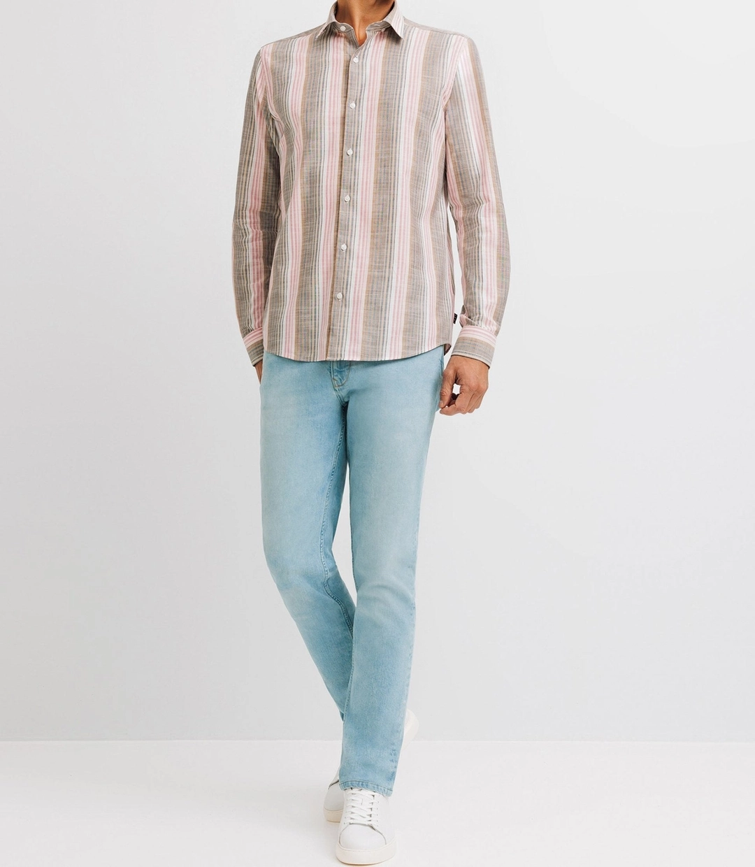 IZAC - Chemise casual en coton rayée rose