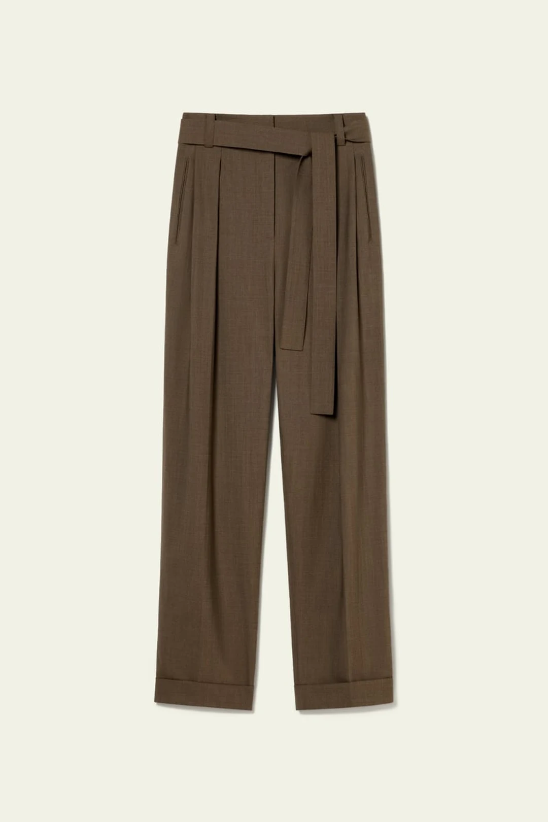 LILYSILK Pantalon Droit Havane 48 Soie & Laine Plis Devant Ceinture Fluide Respirant Chic