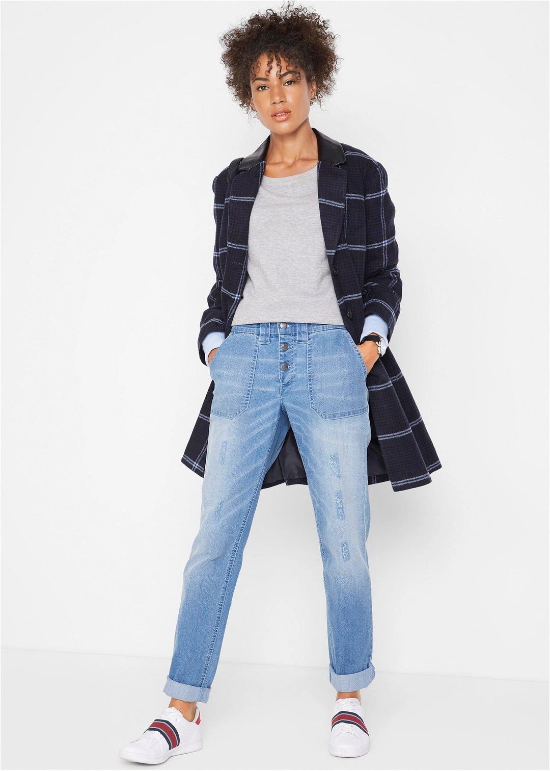 Jean boyfriend taille mi-haute, stretch confort