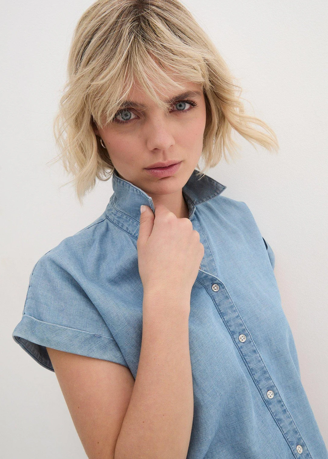 Chemise manches courtes en jean avec lin - 3