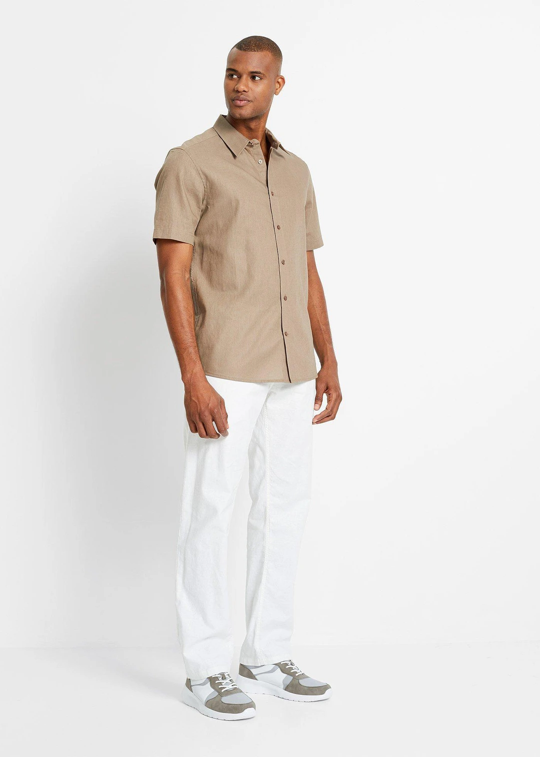 Pantalon jogger droit en lin mélangé, loose