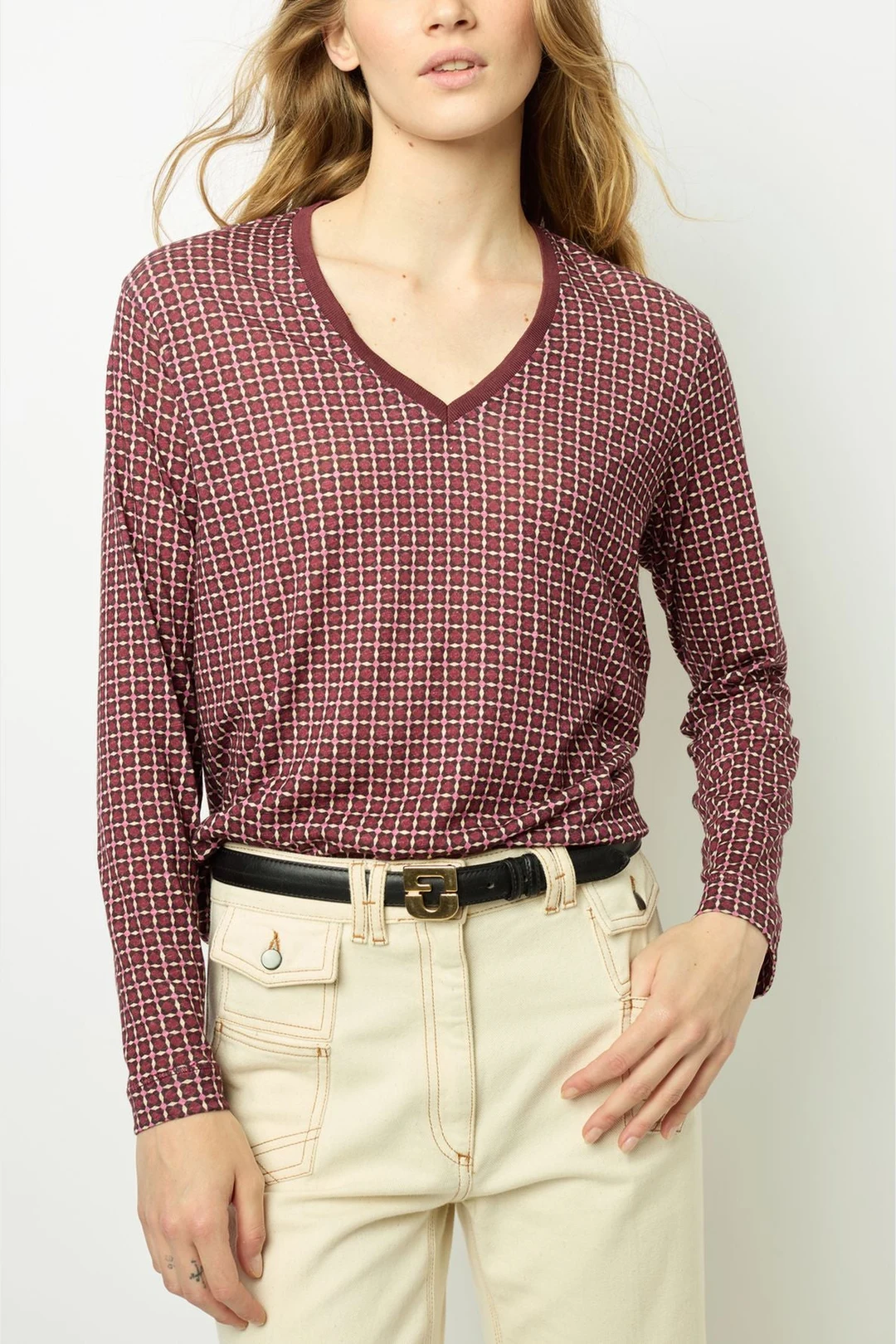 T-shirt imprimé géométrique - AYLA - Bordeaux