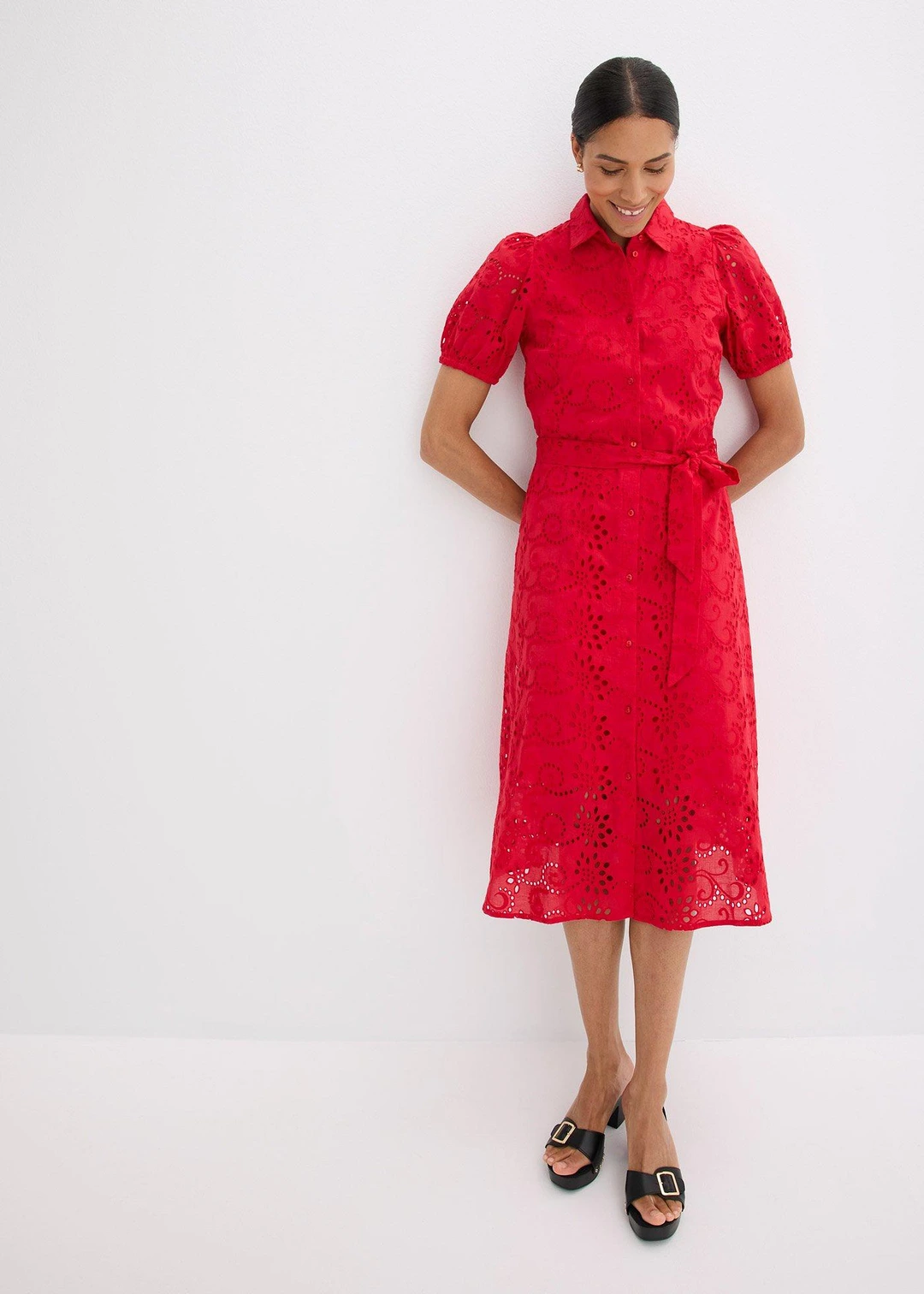Robe chemise en broderie anglaise, 100% coton - 2