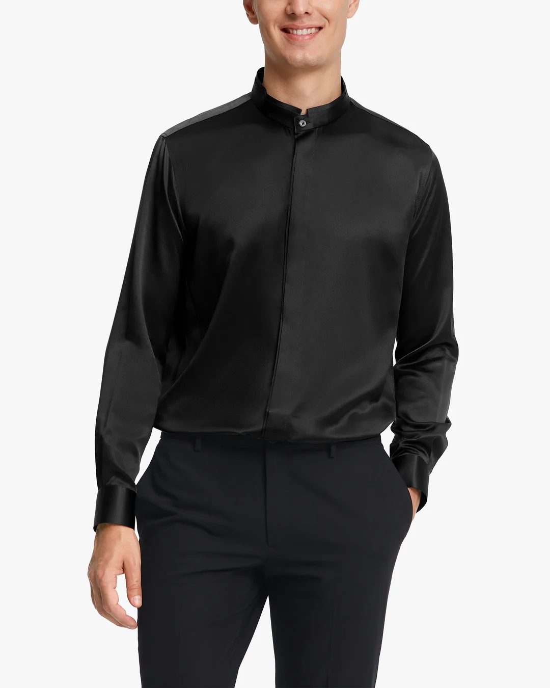 LILYSILK Chemisier En Soie Homme France Chemise Homme Classique En Soie À Patte De Boutonnage Dissimulée Noir