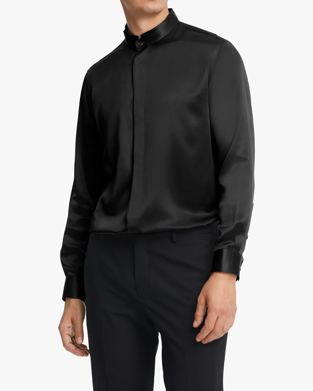 LILYSILK Chemisier En Soie Homme France Chemise Homme Classique En Soie À Patte De Boutonnage Dissimulée Noir