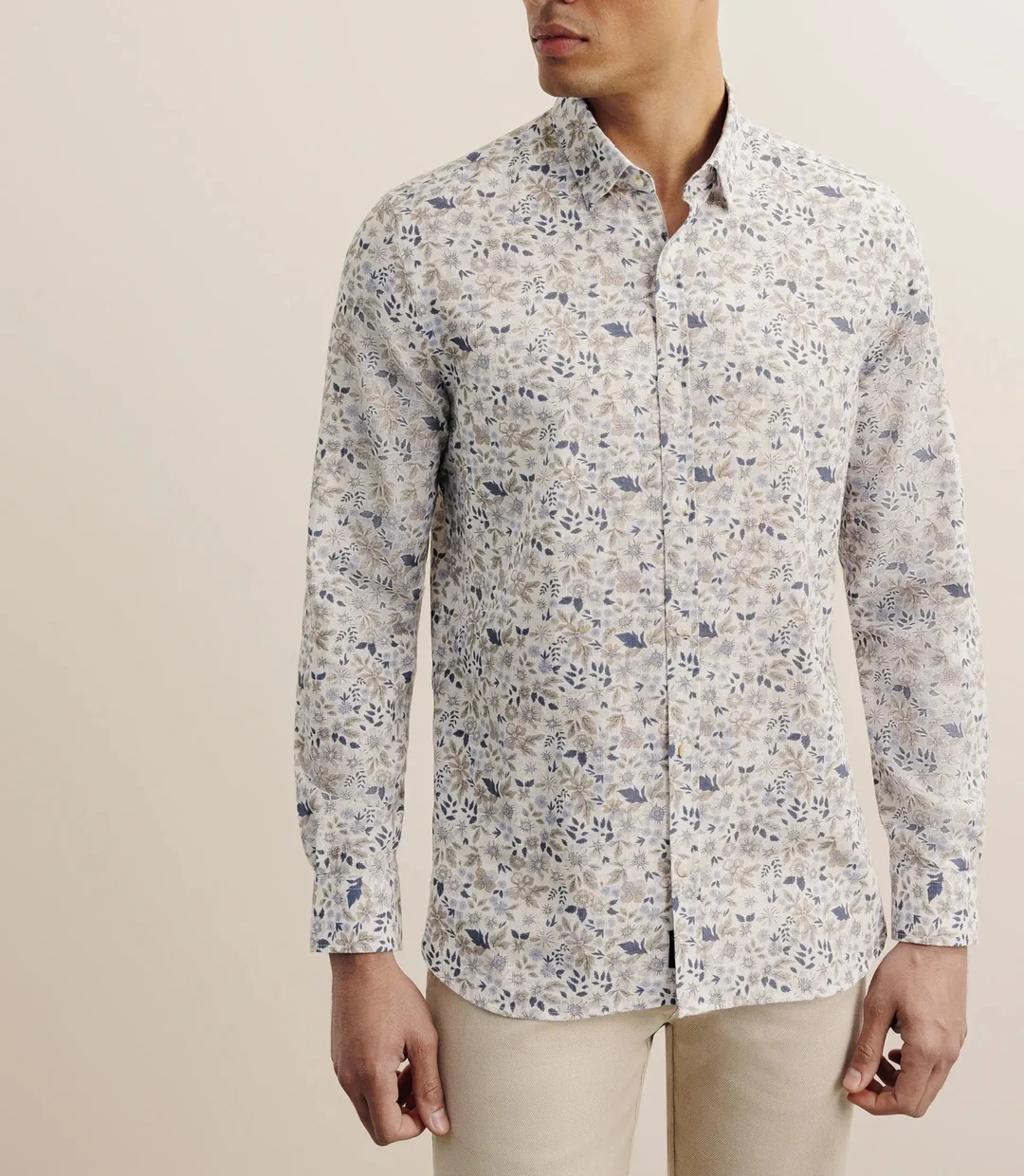 IZAC - Chemise à fleurs 100% coton beige