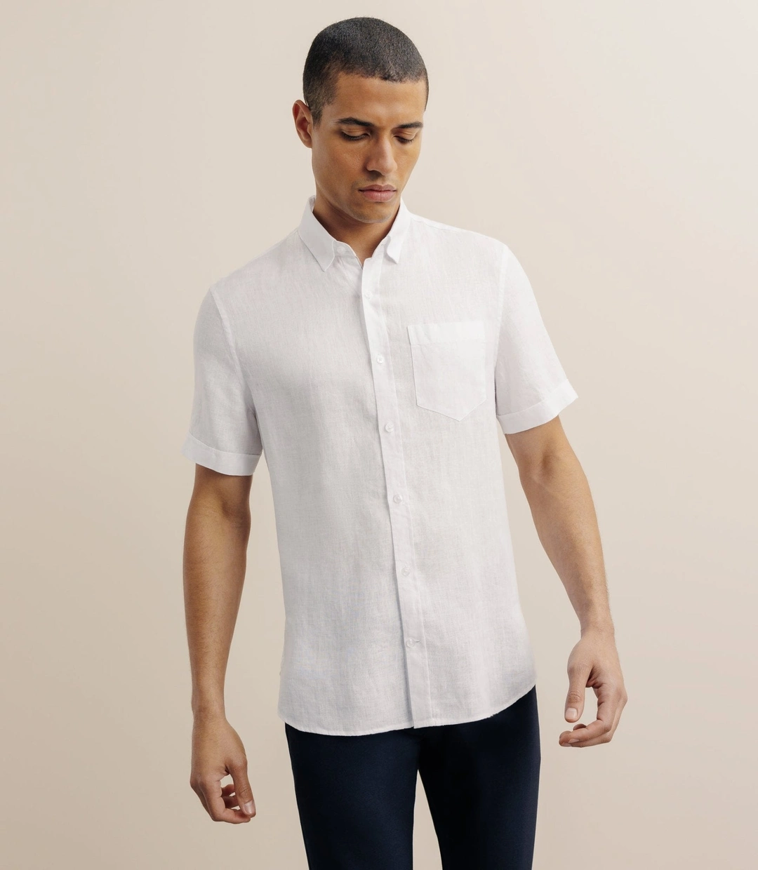 IZAC - Chemise manches courtes 100% lin blanc