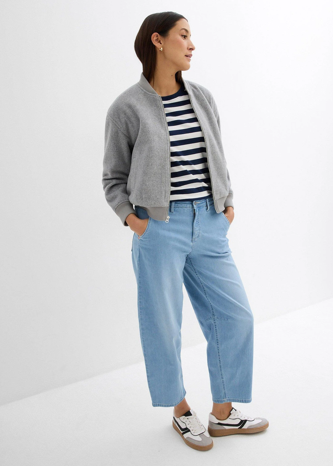 Jean ballon taille mi-haute, cropped