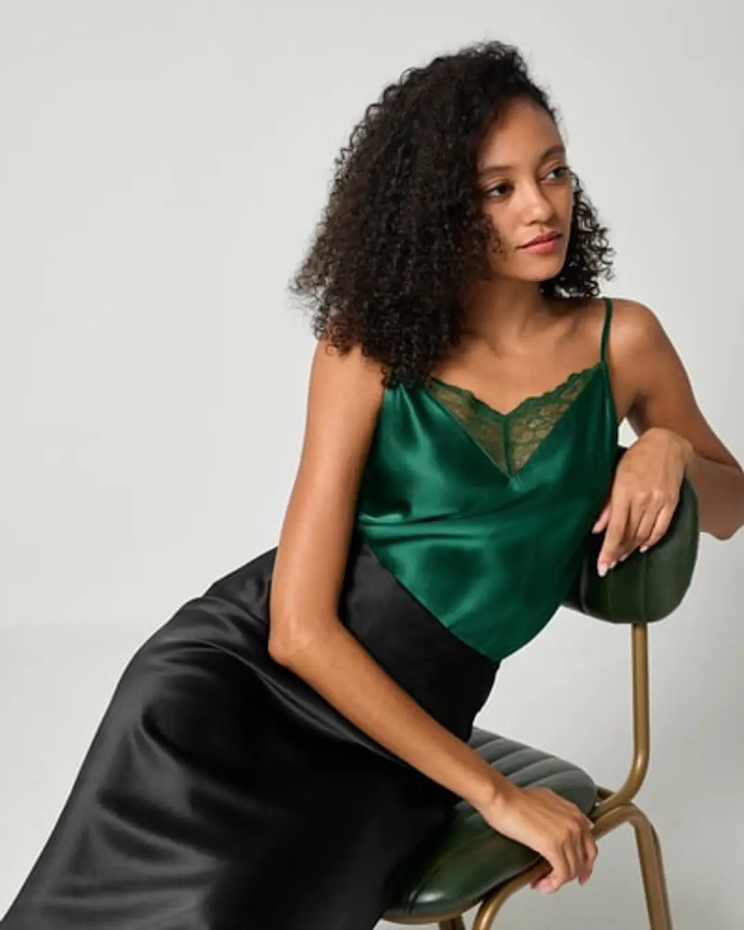 LILYSILK Caraco 2 en 1 Femme en Soie Charmeuse et Dentelle | Chameau Profond S