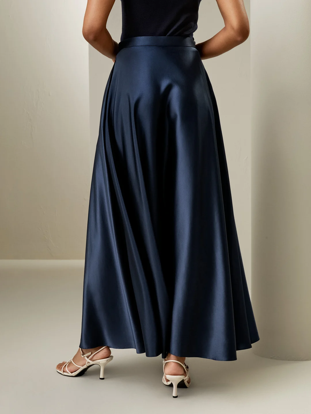 LILYSILK Jupe Longue Soie Bleu Marine Jupe Maxi, Jupe Parapluie Charmeuse Soie Sans Produits Chimiques Nocifs 46
