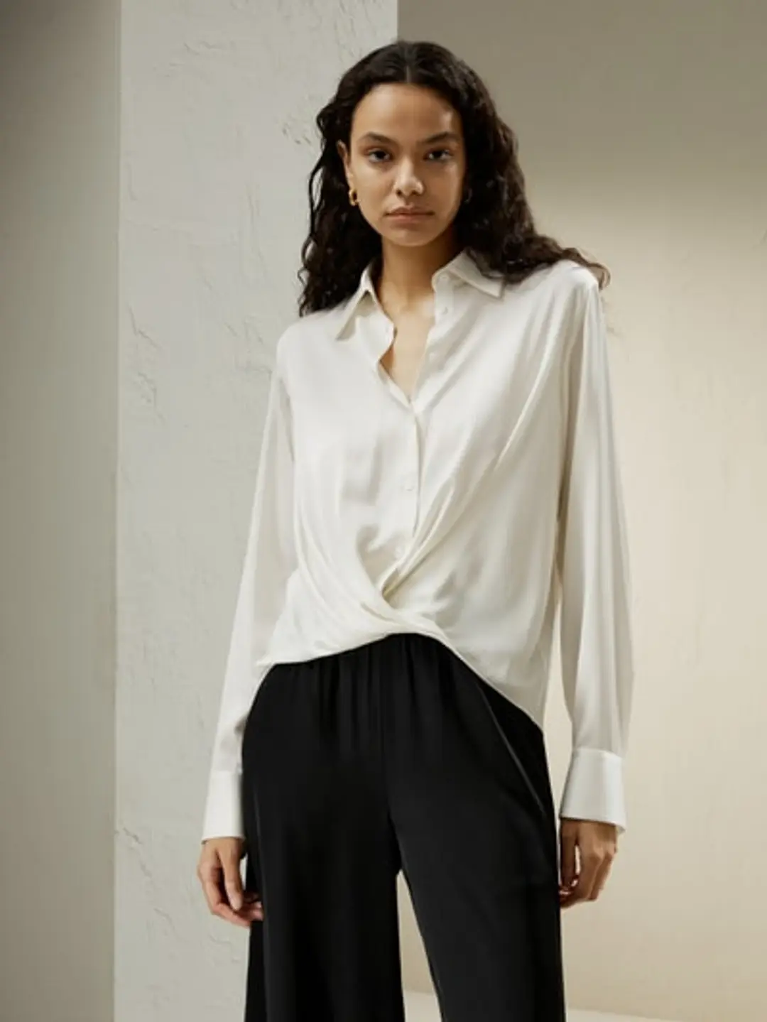 LILYSILK Chemisiers En Soie Femme Blanc Col Montant Classique, Volants À L'Ourlet Coupe Régulière À De Nombreuses Occasions XS
