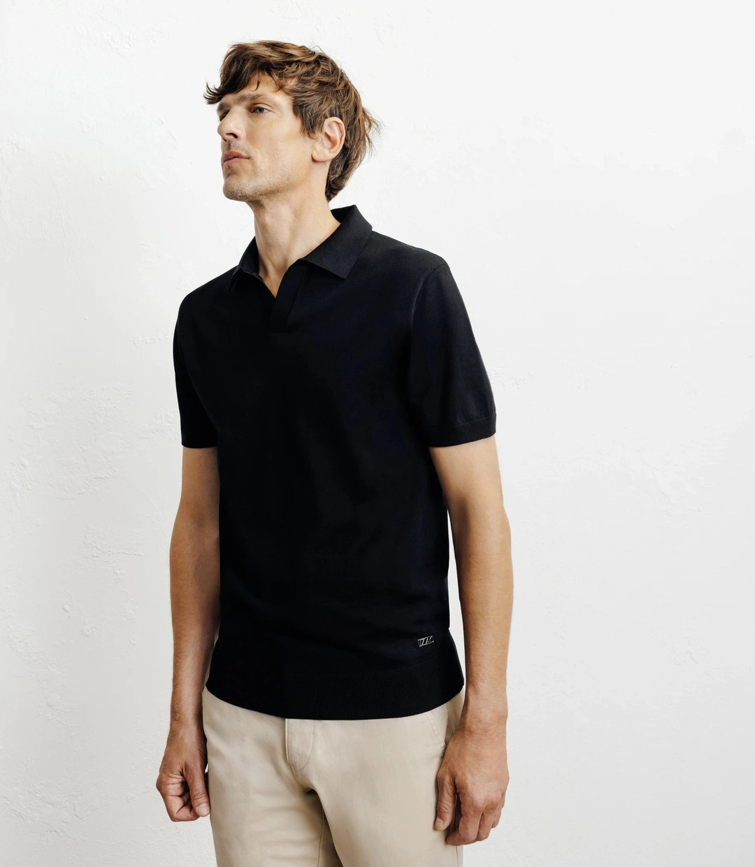 IZAC - Polo col ouvert en maille noir