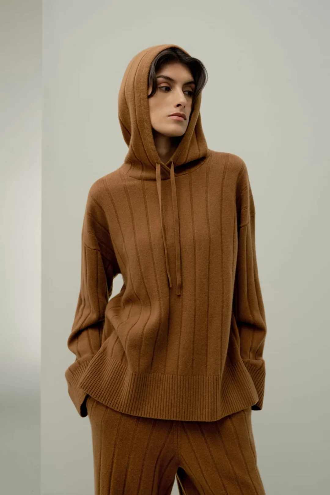 LILYSILK Pull à Capuche Femme 100% Cachemire Oversize en Tricot Côtelé, Blanc, XL