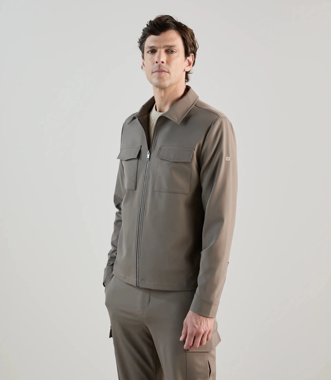 IZAC - Blouson col chemise tissu technique taupe