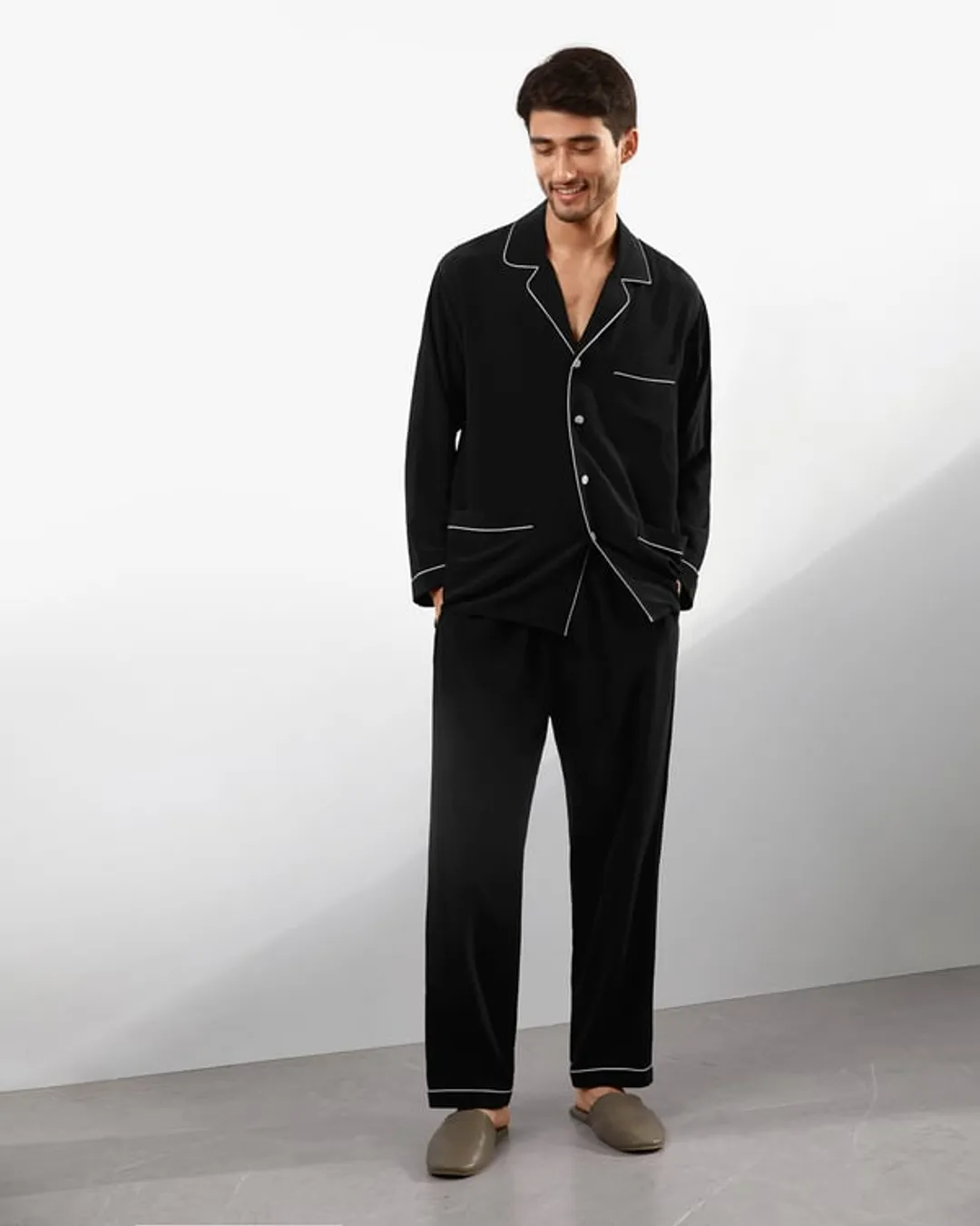 LILYSILK Pyjama Soie Femme Col Revers Noir XXL - Crêpe de Chine Doux et Respirant
