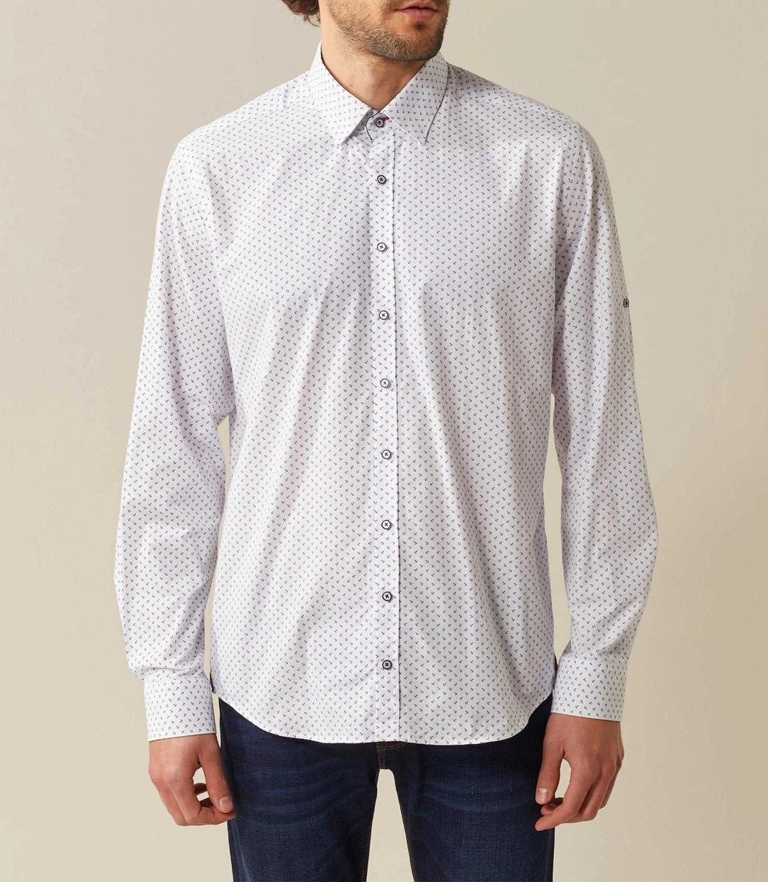 IZAC - Chemise casual blanc motif ancres ''Saphira''