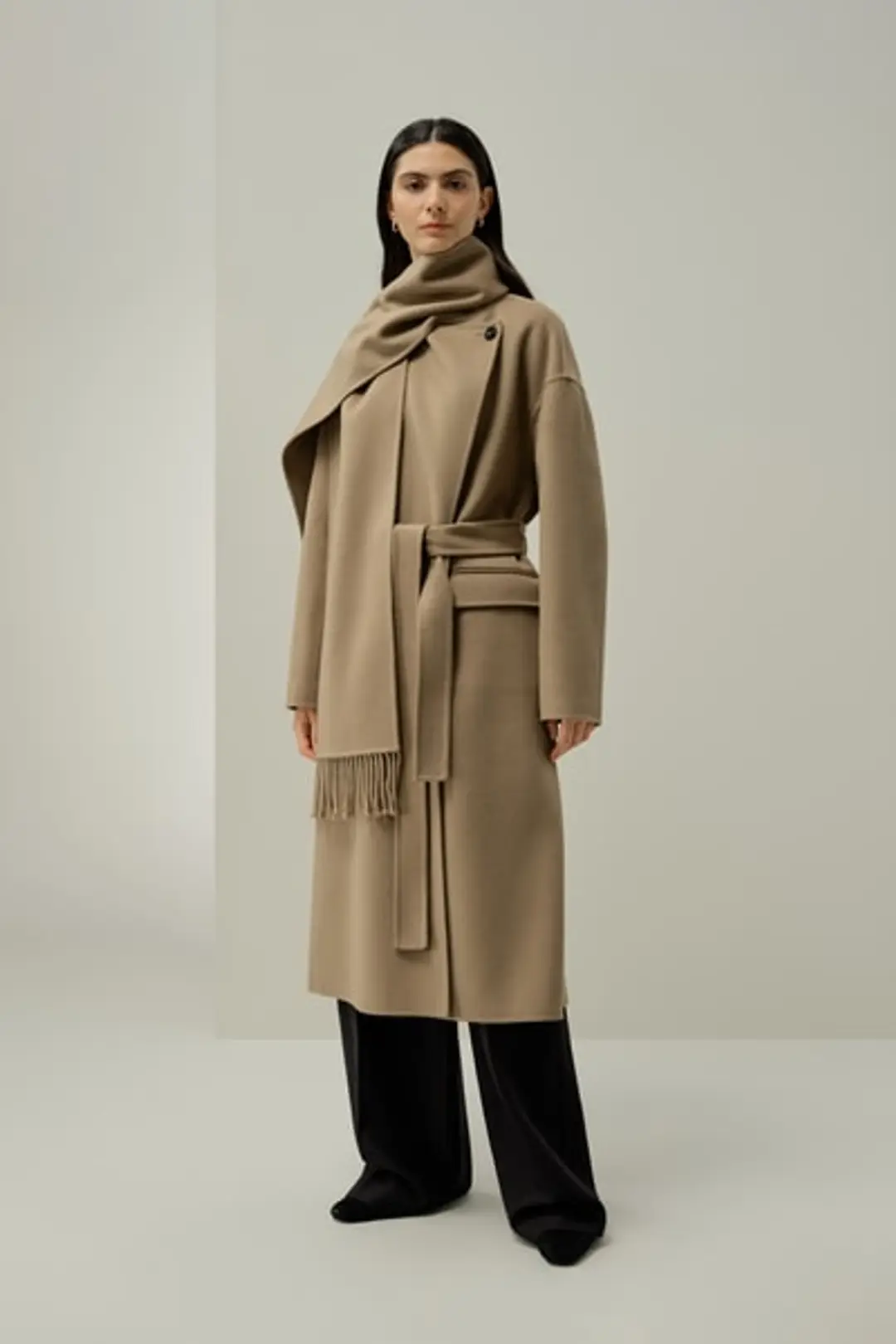 LILYSILK Manteau En Laine Mélangée À Col Écharpe Mélange De Laine Double Face Gris Moyen L