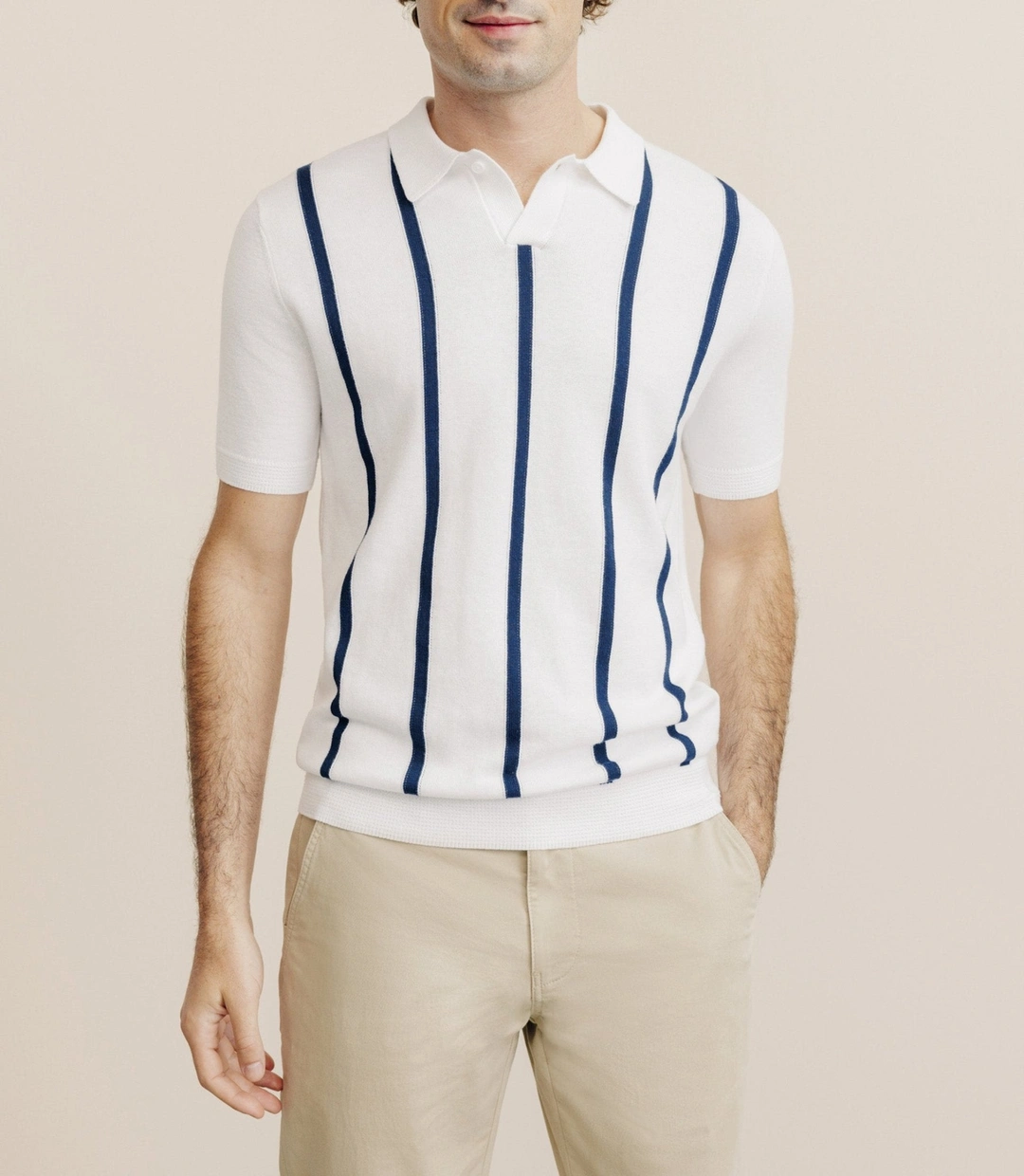 IZAC - Polo en maille à rayures blanc