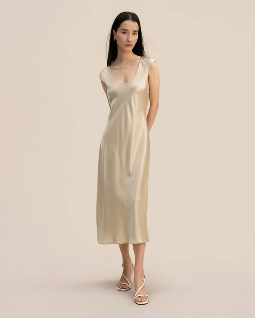 LILYSILK Robe Min Abricot T40: Robe Soie Double Couche Élégante et Confortable