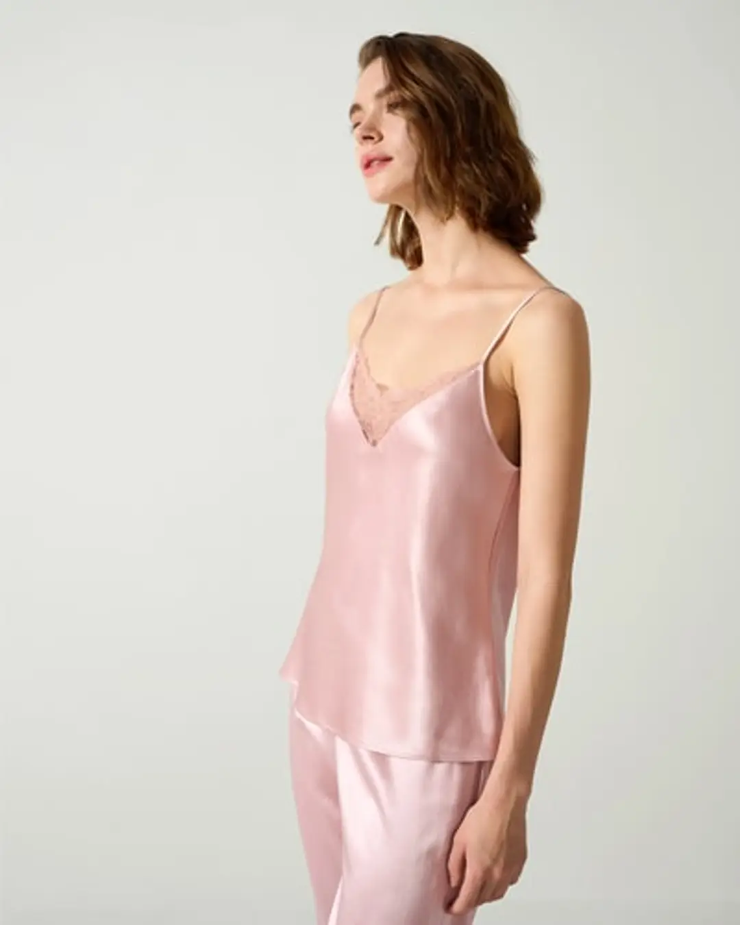 LILYSILK Caraco 2 en 1 Femme en Soie Charmeuse et Dentelle | Chameau Profond S