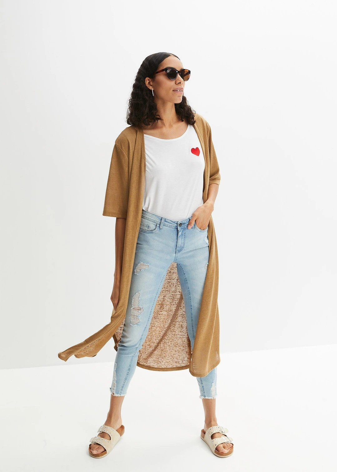 Long gilet en maille aspect lin - 2