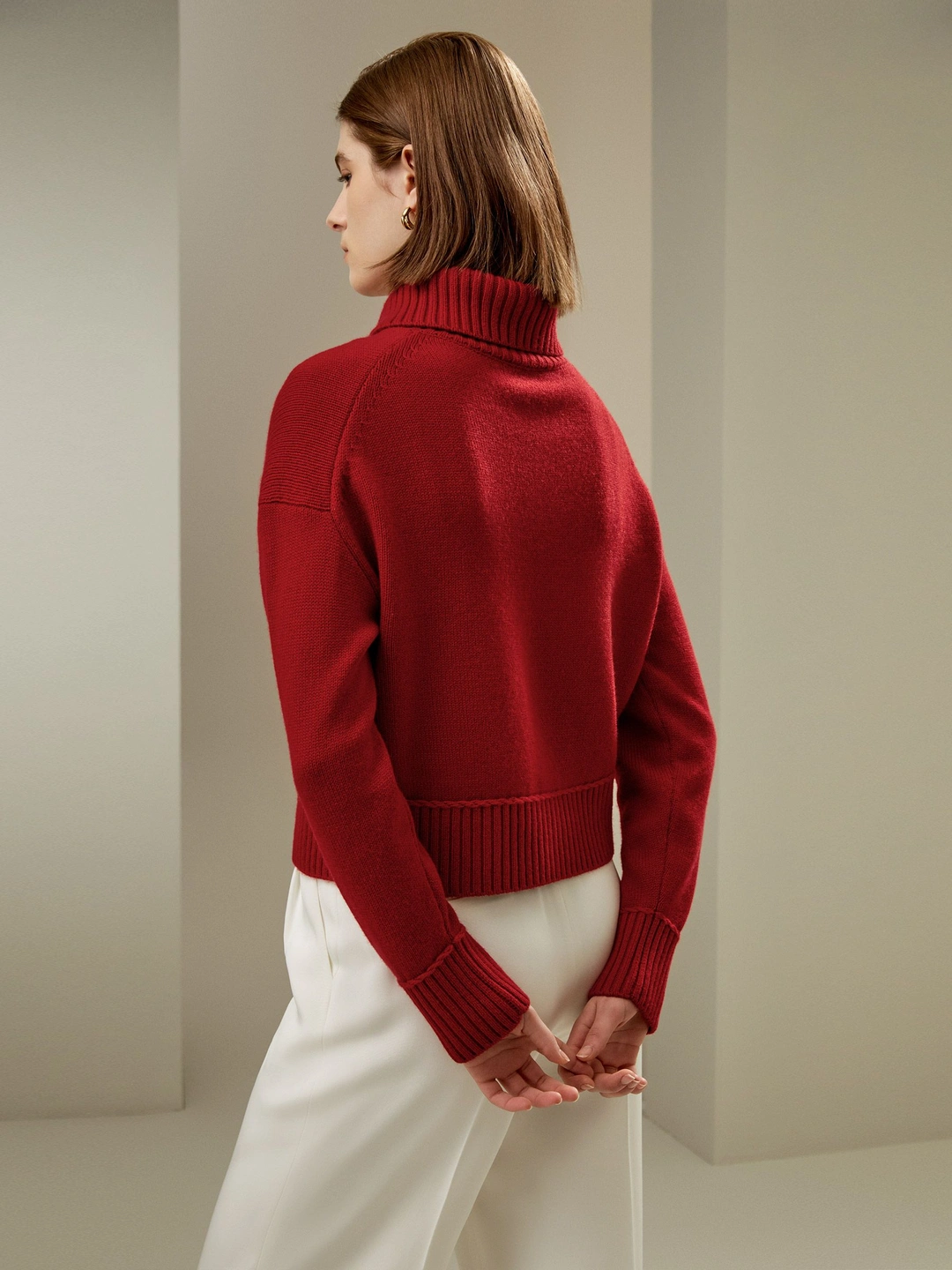 LILYSILK Pull Femme Cachemire Poignets Et Ourlets Côtelés Laine-Cachemire Sophistiqué Et Élégant Les Essentiels De La Garde-Robe Rouge L