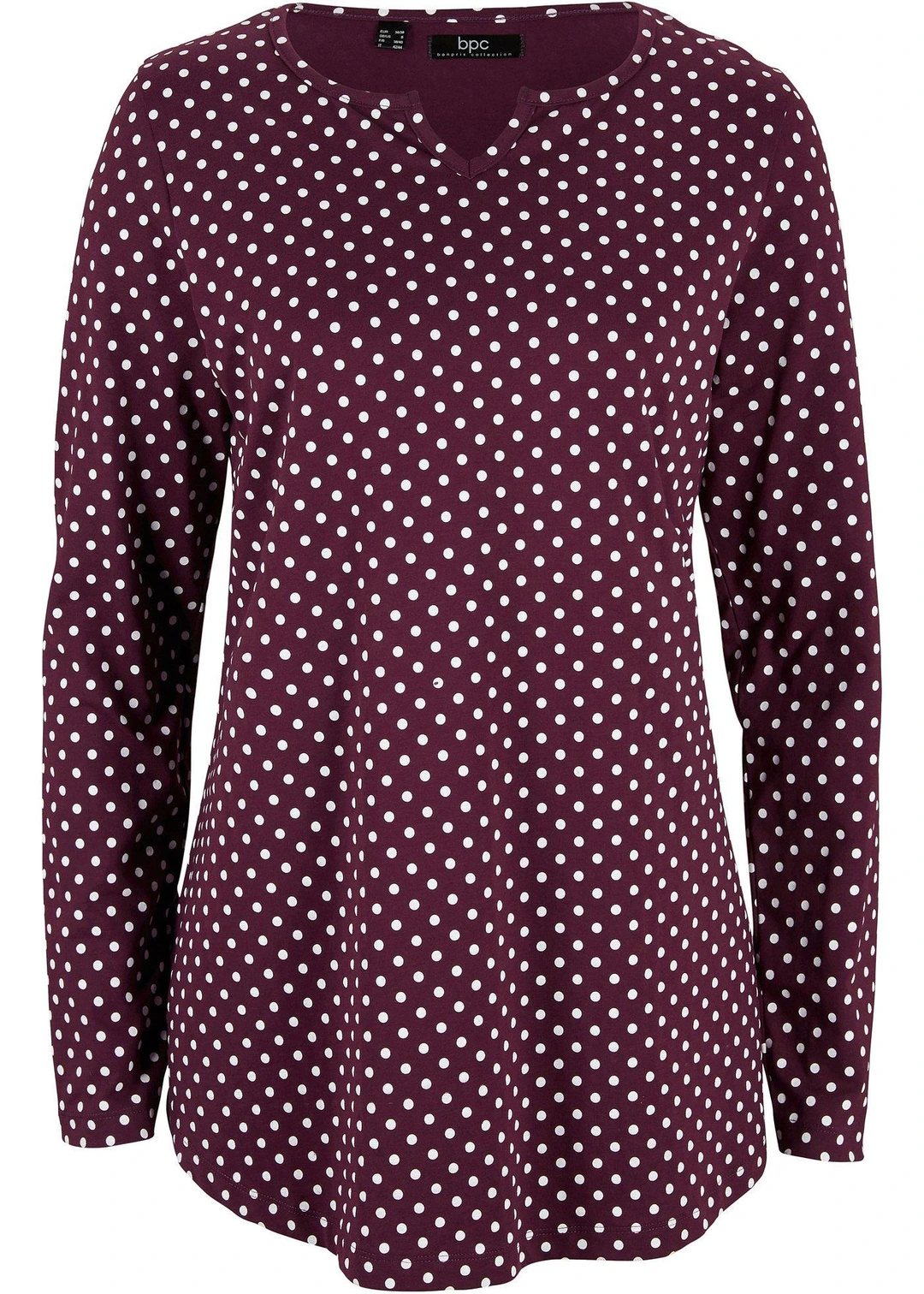 T-shirt manches longues à pois et fentes latérales