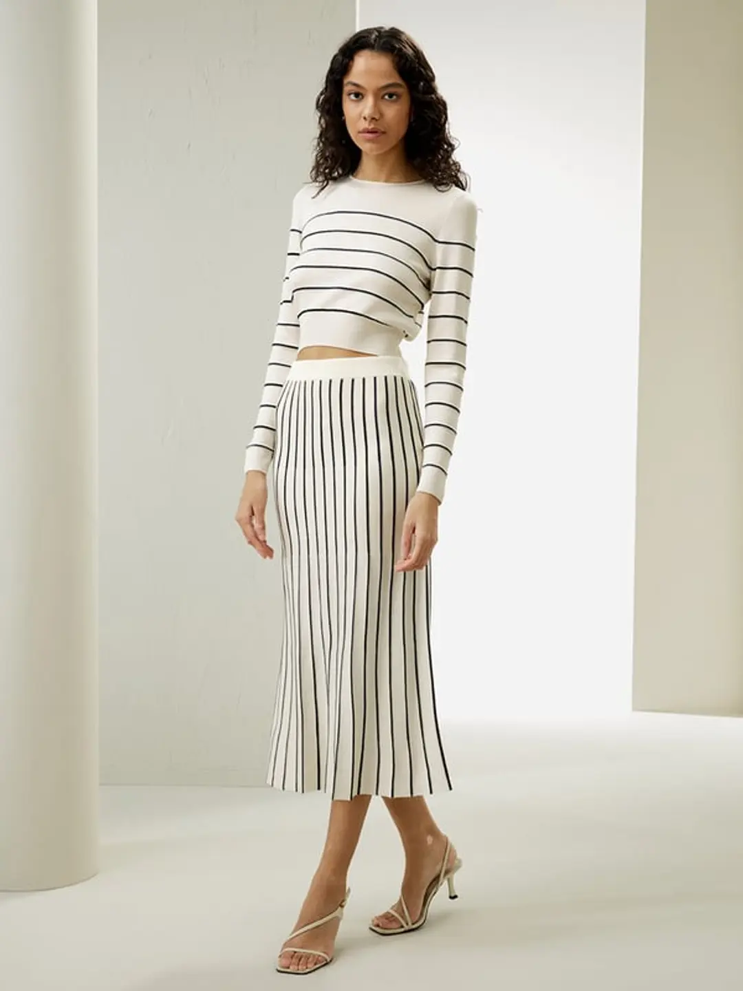 LILYSILK Jupe en Soie Tricotée Élégante pour Femme à Rayures, Coupe Ajustée Blanche XL
