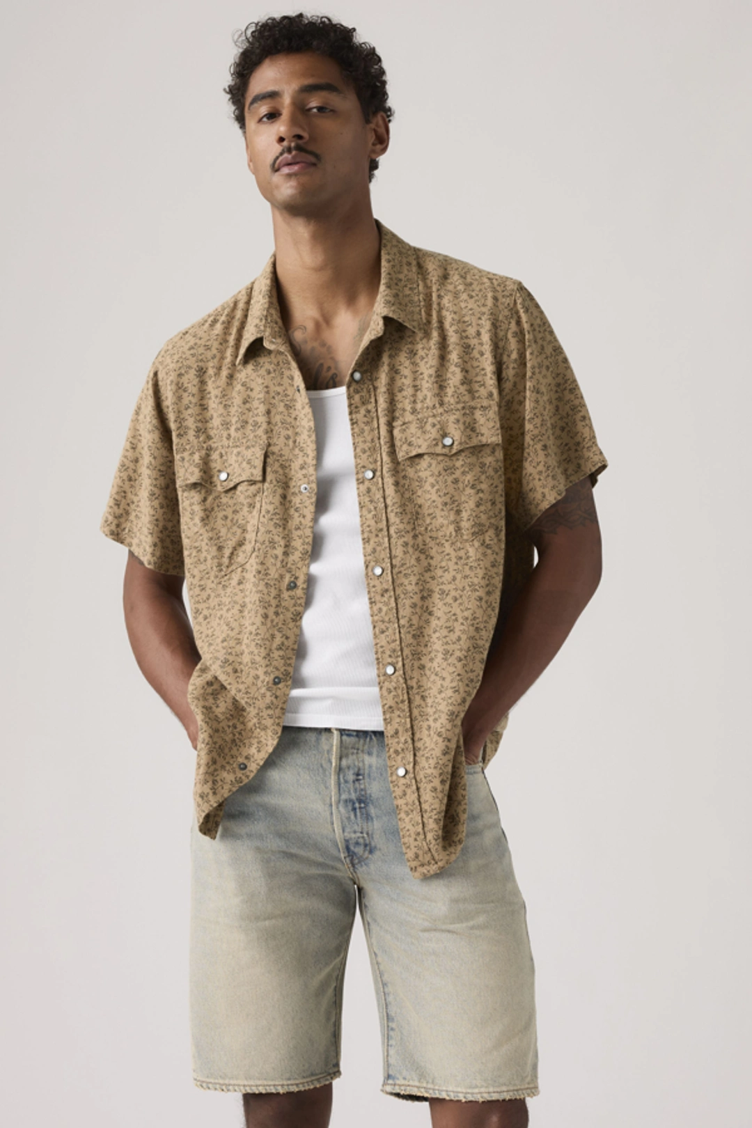 Levi's Chemise Western Manches Courtes Relaxed - Homme - Beige / Bran Floral Tigers Eye - XL