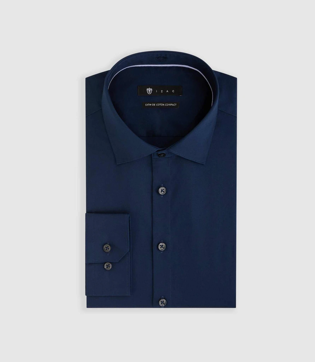 IZAC - Chemise slim en satin de coton marine SATINSLIM