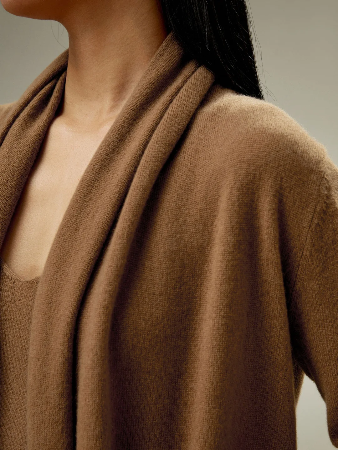 LILYSILK Cardigan Femme Long Avec Col En Pile Élégant Polyvalent Et Élégant Cachemire Simple Et Classique Pas Besoin De Correspondre Caramel M