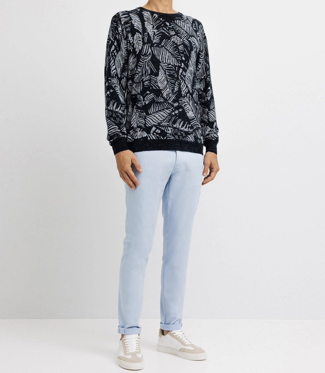 IZAC - Pull col rond à motifs marine