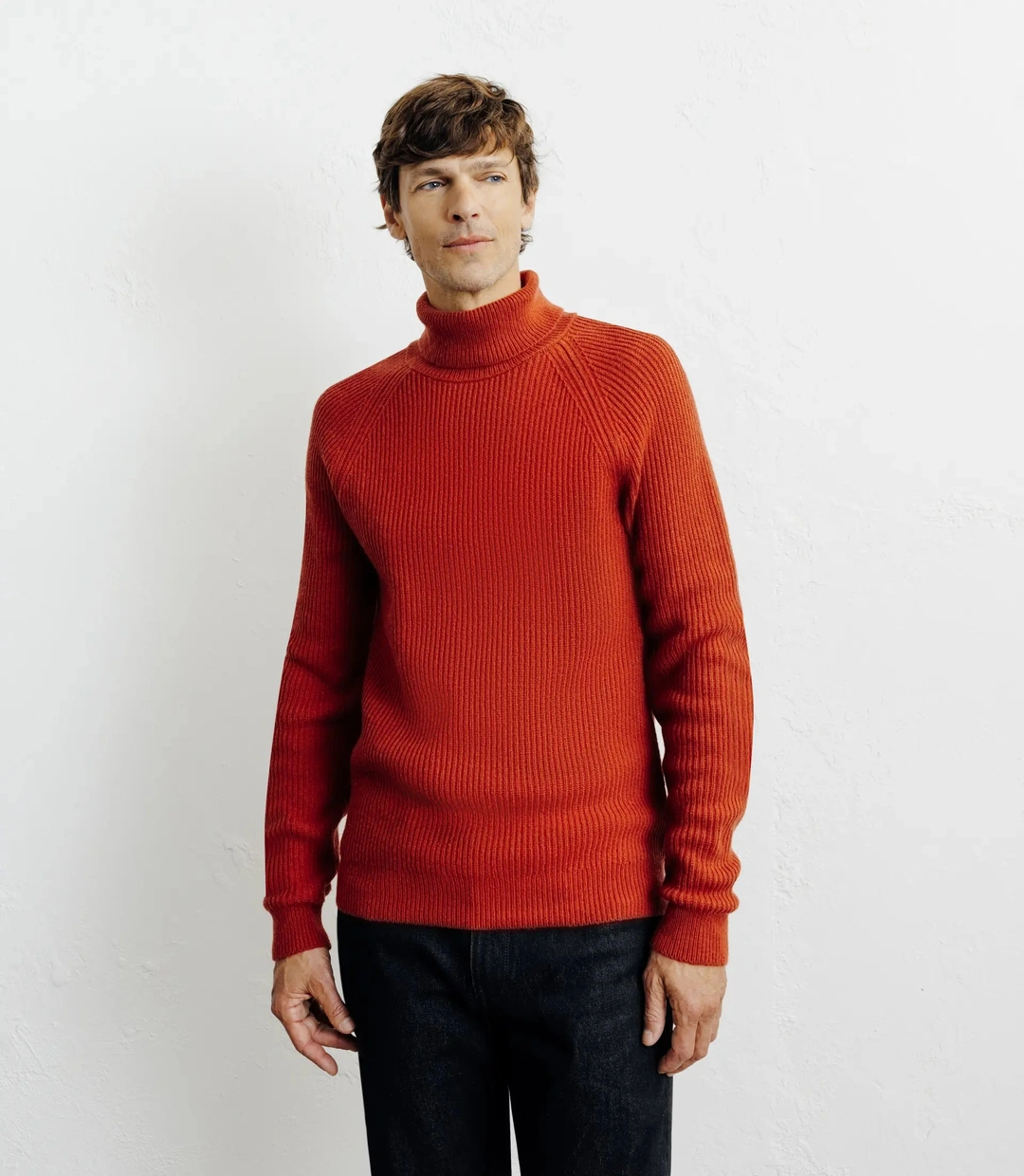IZAC - Pull col roulé uni rouge clair