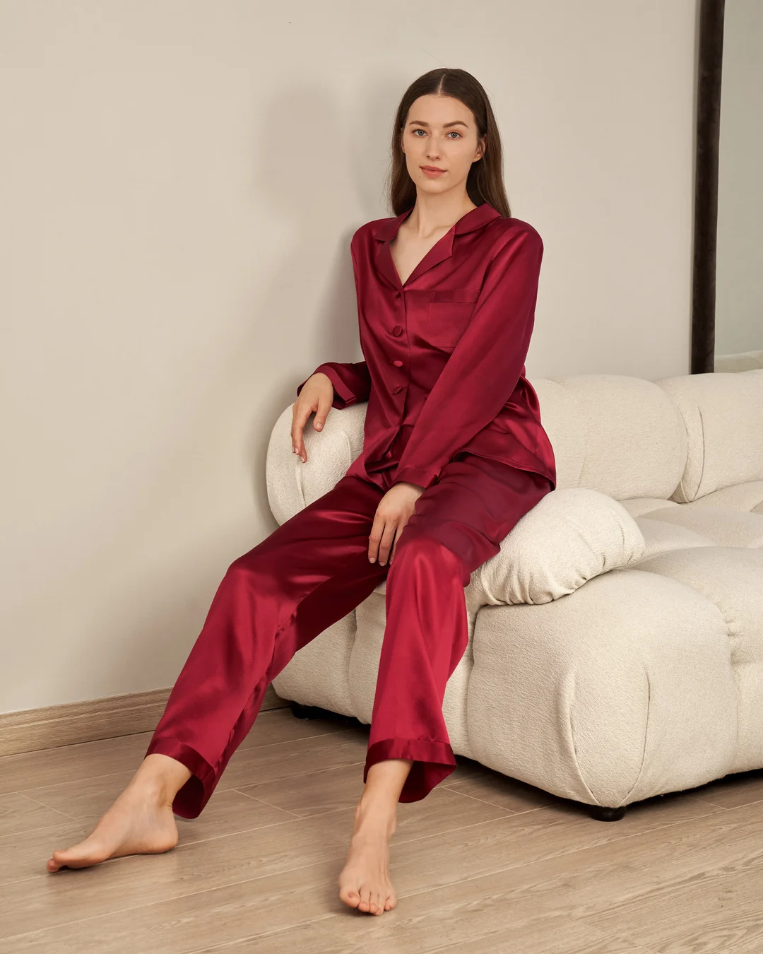 LILYSILK Pyjama Soie Noir Femme Noir Revers Crantés, Boutons Enveloppés De Soie 100% Soie Pure Maintient L'Hydratation Pour Mieux Dormir S