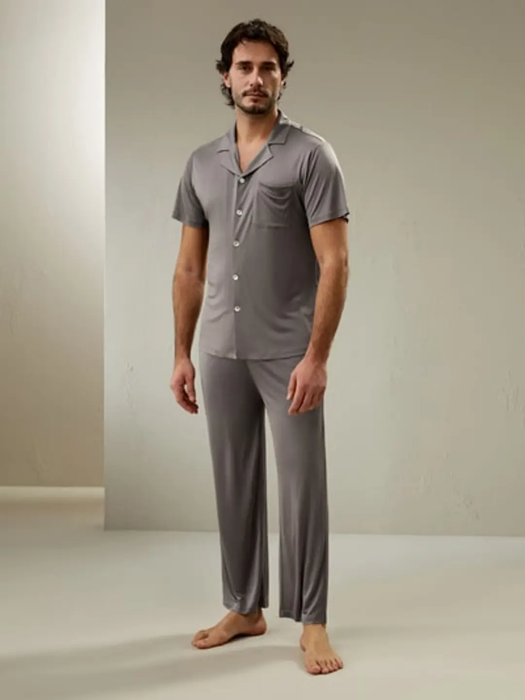 LILYSILK Ensemble Pyjama Soie Hemme Bleu Marine Revers Cranté Classique, Coupe Régulière 100% Tricoté En Soie Doux Pour La Peau Et Respirant L