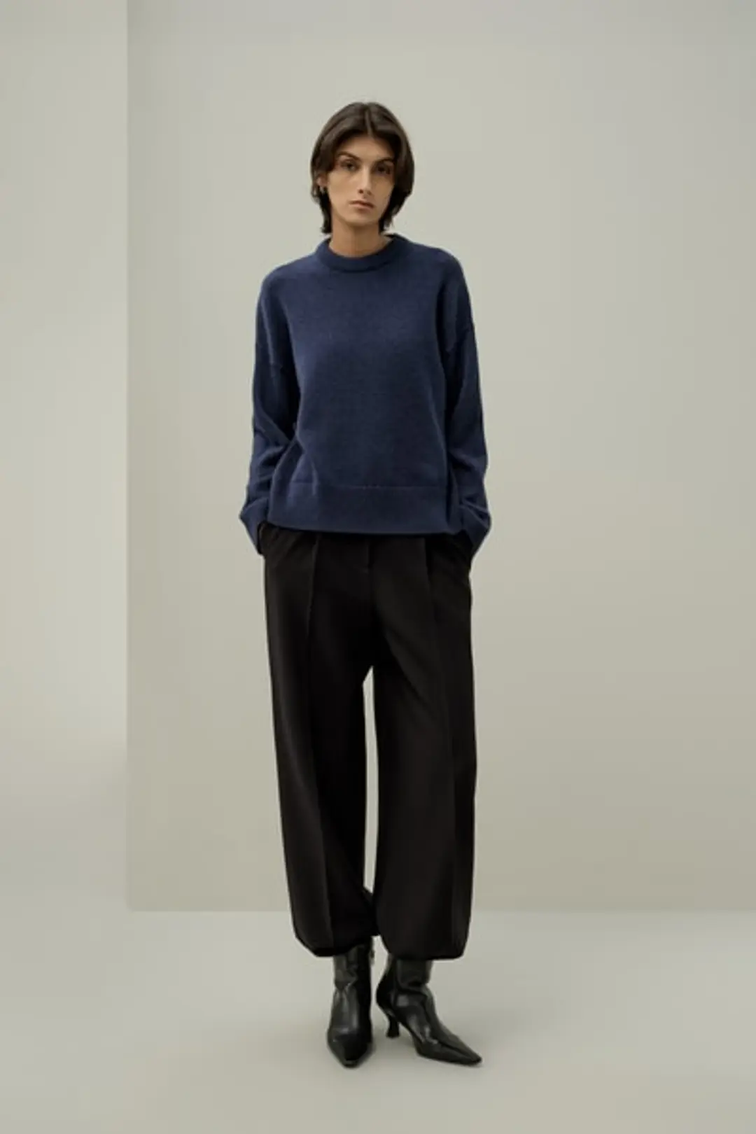 LILYSILK Pull Col Ras Du Cou En Laine-Cachemire Coupe Oversize 70 % Laine, 30 % Cachemire Indigo L