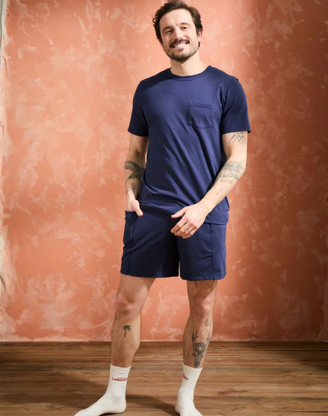 T-shirt coton modal à poche - Marine - Col rond - Lemahieu