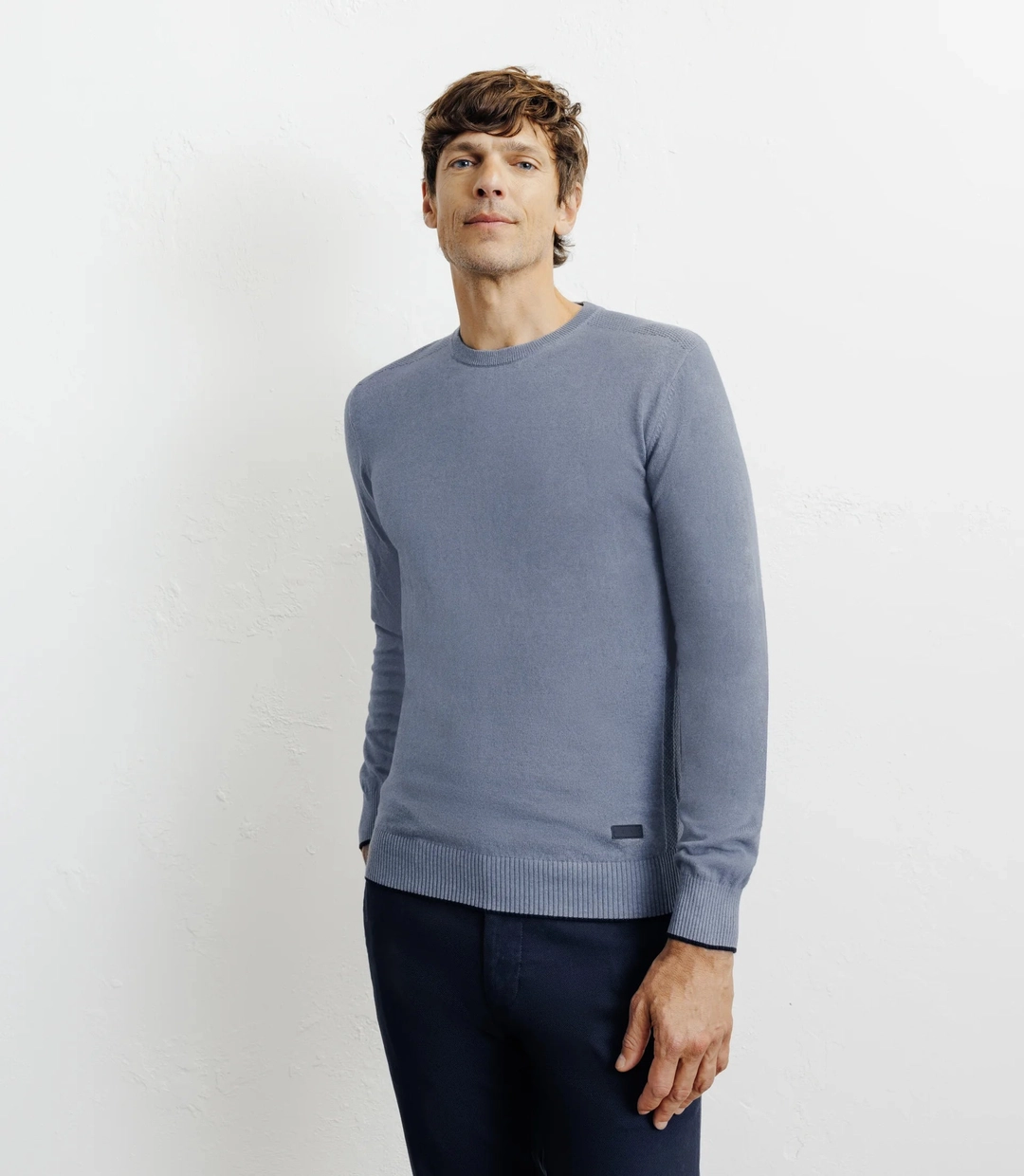 IZAC - Pull col rond en coton indigo
