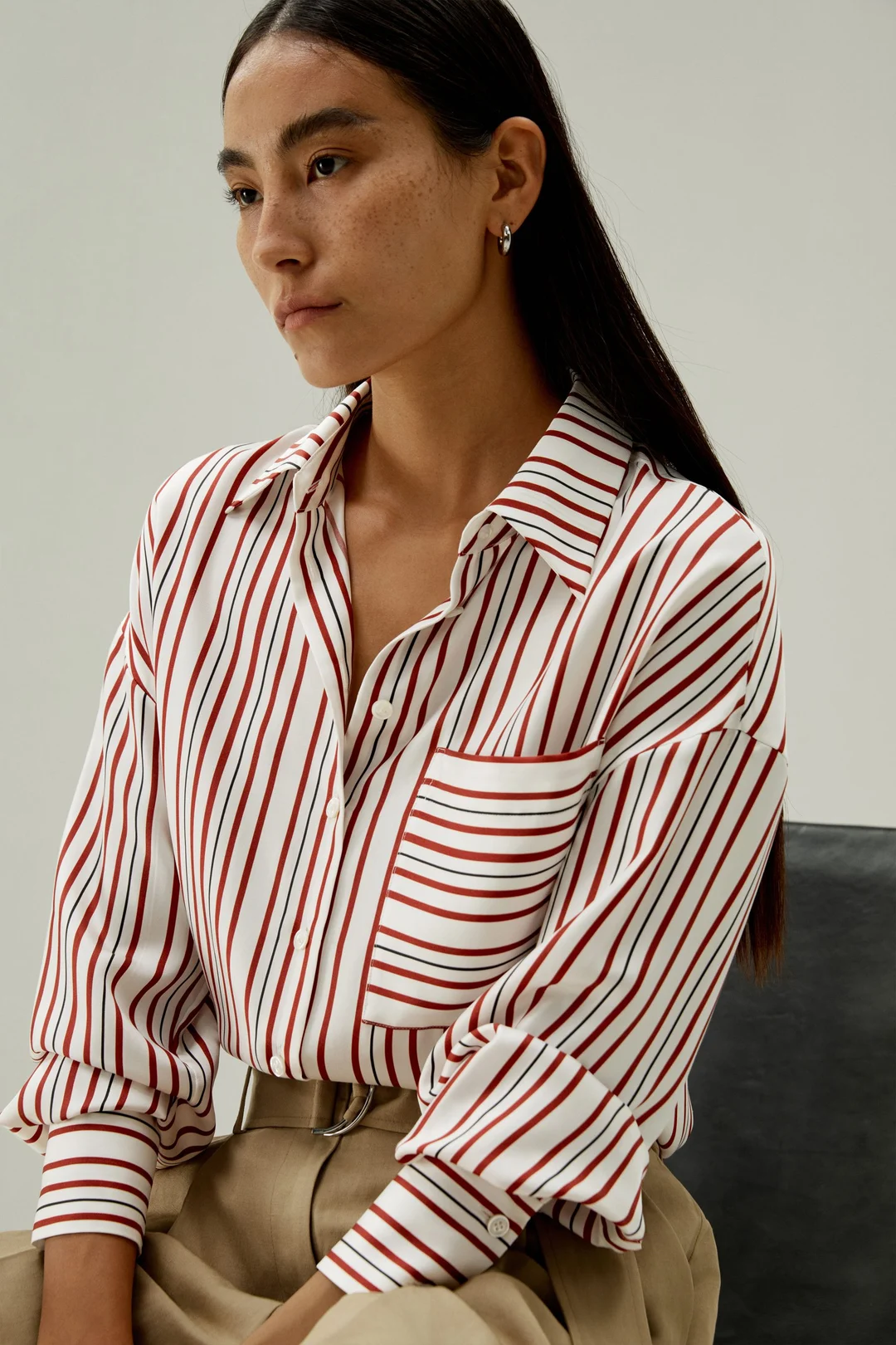 LILYSILK Chemise En Soie Femme Coupe Oversize. Soie De Mûrier De Haute Qualité Simple Et Classique Modèle Classique Rayure Munich L