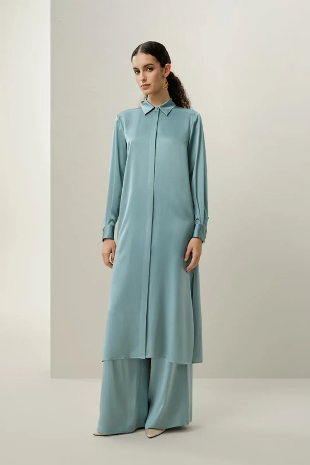 LILYSILK Pantalon Large Femme en Soie Stretch Élégant à Taille Élastique Bleu Vapeur S