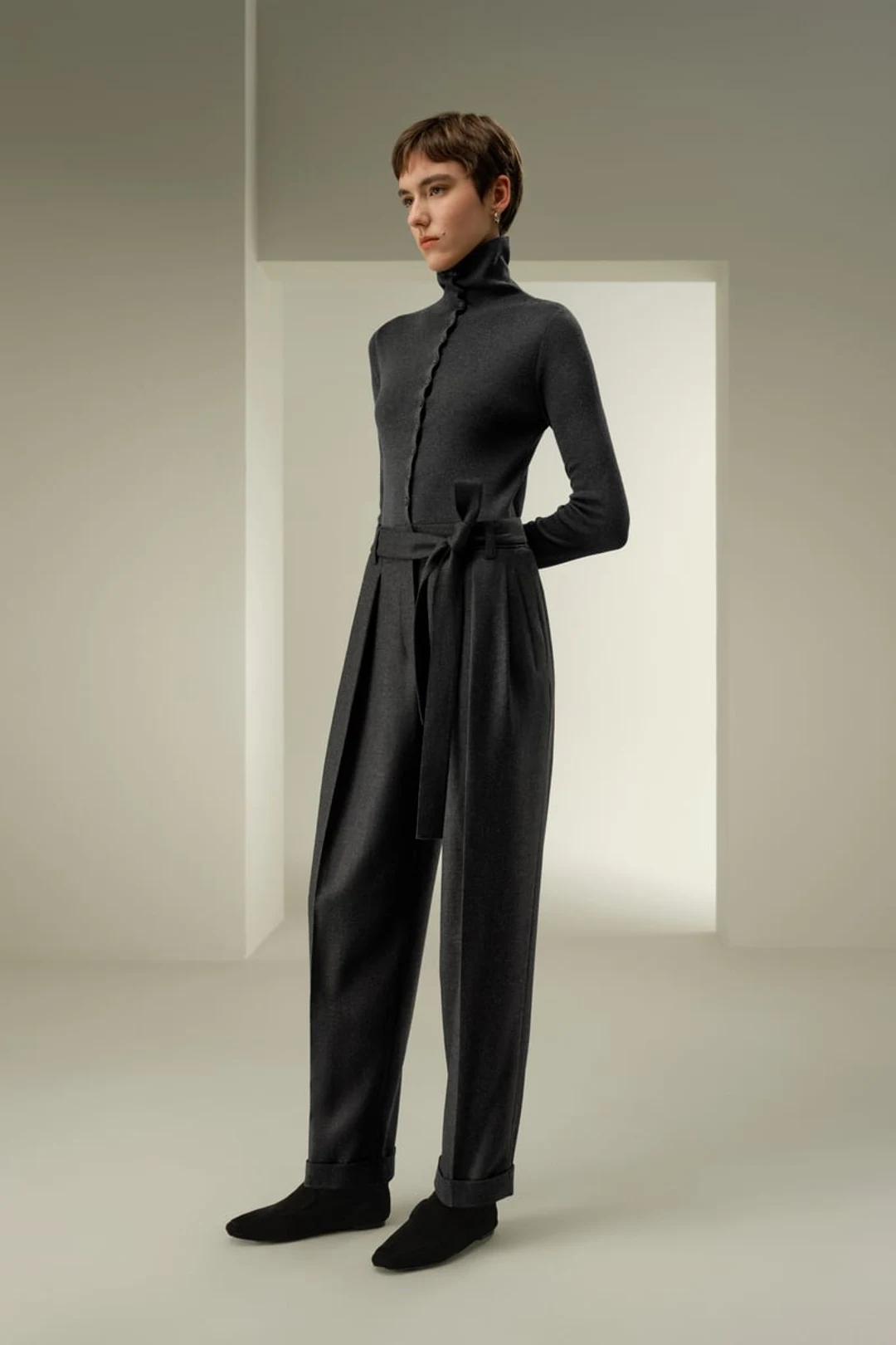LILYSILK Pantalon Droit Femme Soie & Laine Truffe Noire 36 - Fluide & Élégant