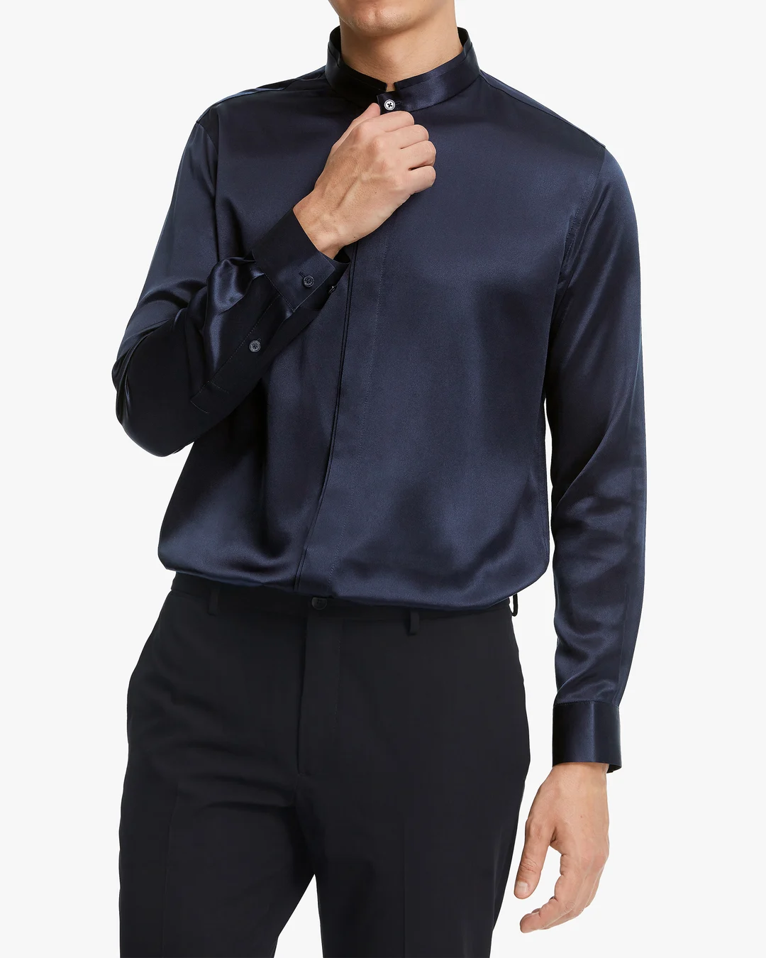 LILYSILK Chemisier En Soie Homme France Chemise Homme Classique En Soie À Patte De Boutonnage Dissimulée Noir