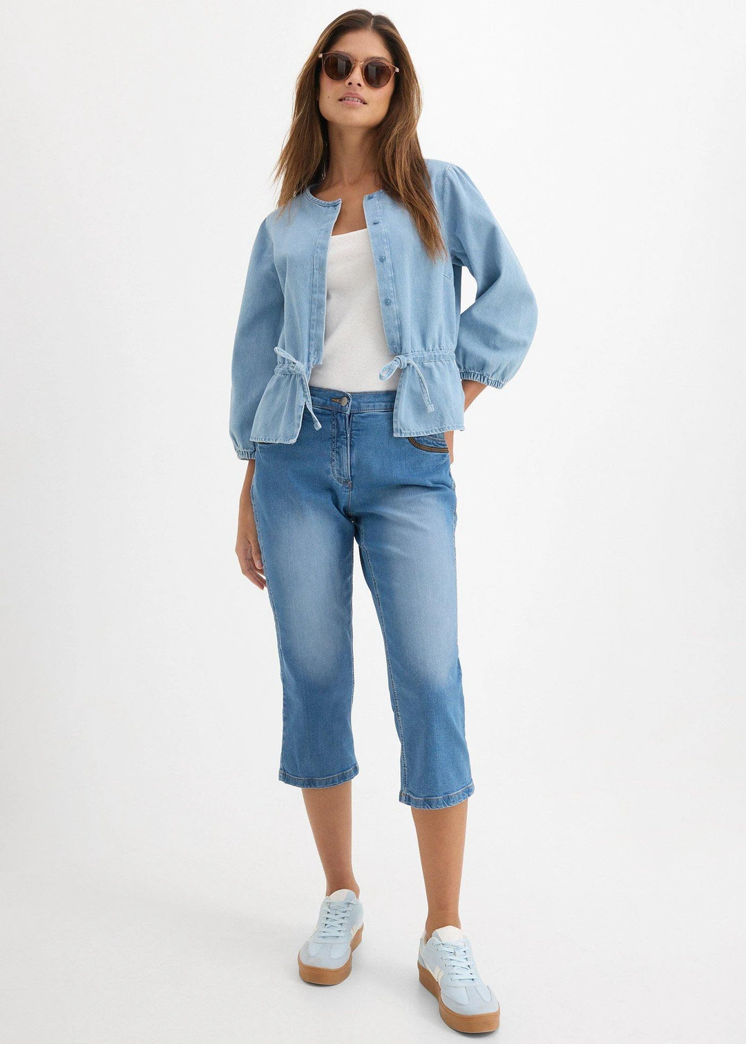 Jean corsaire slim, taille mi-haute