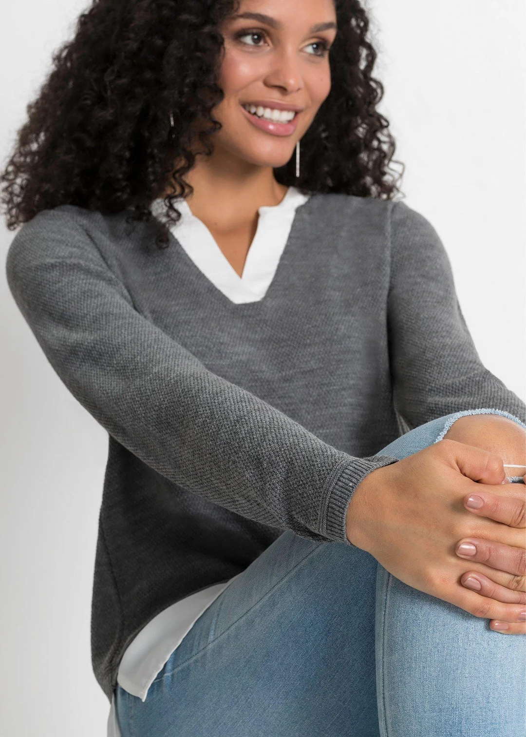 Pull en fine maille avec empiècement chemisier - 3