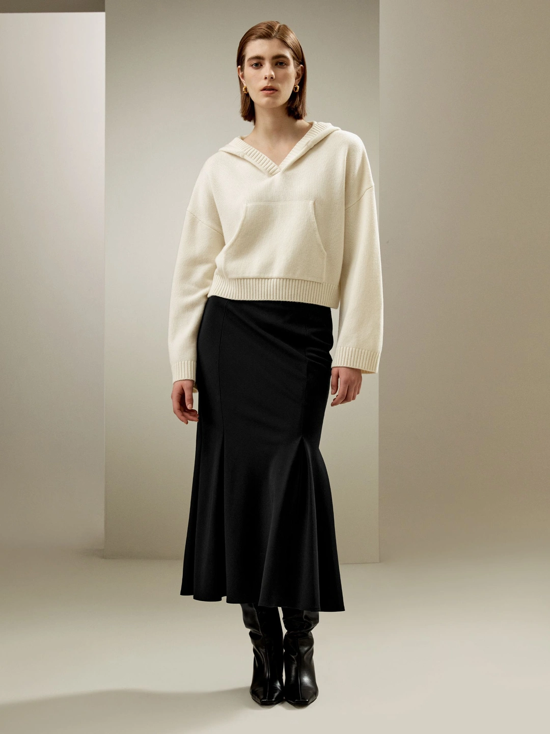 LILYSILK Sweats À Capuche Pour Femmes Poignets Et Ourlets Côtelés Luxueux De Laine Sophistiqué Et Élégant Texture Luxueuse Blanc Xs