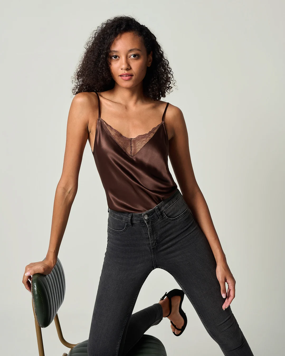 LILYSILK Débardeur Soie, Col En V Avec Dentelle, Êporté De 2 Façons, Charmeuse Soie, Pour Votre Garde-Robe De Tous Les Jours