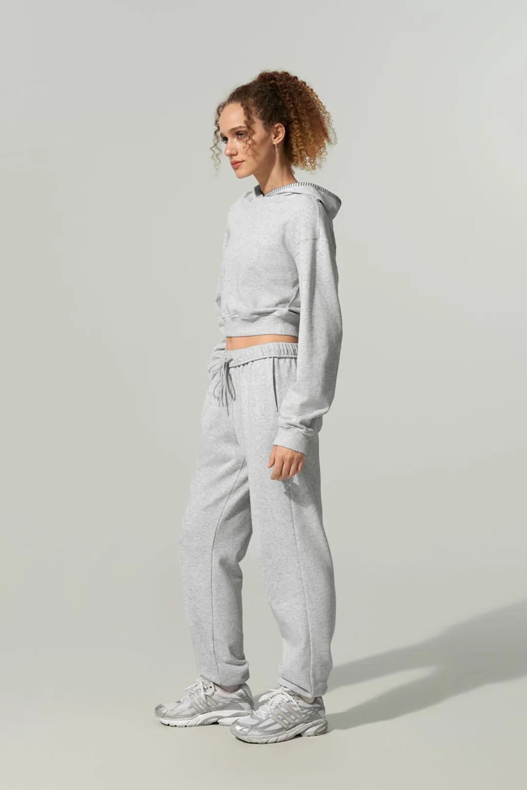 LILYSILK Pull Seamflow Poise Gris Chiné XL - Sweat Court Femme SILKERRY Doux & Sculptant, Capuche Festonnée